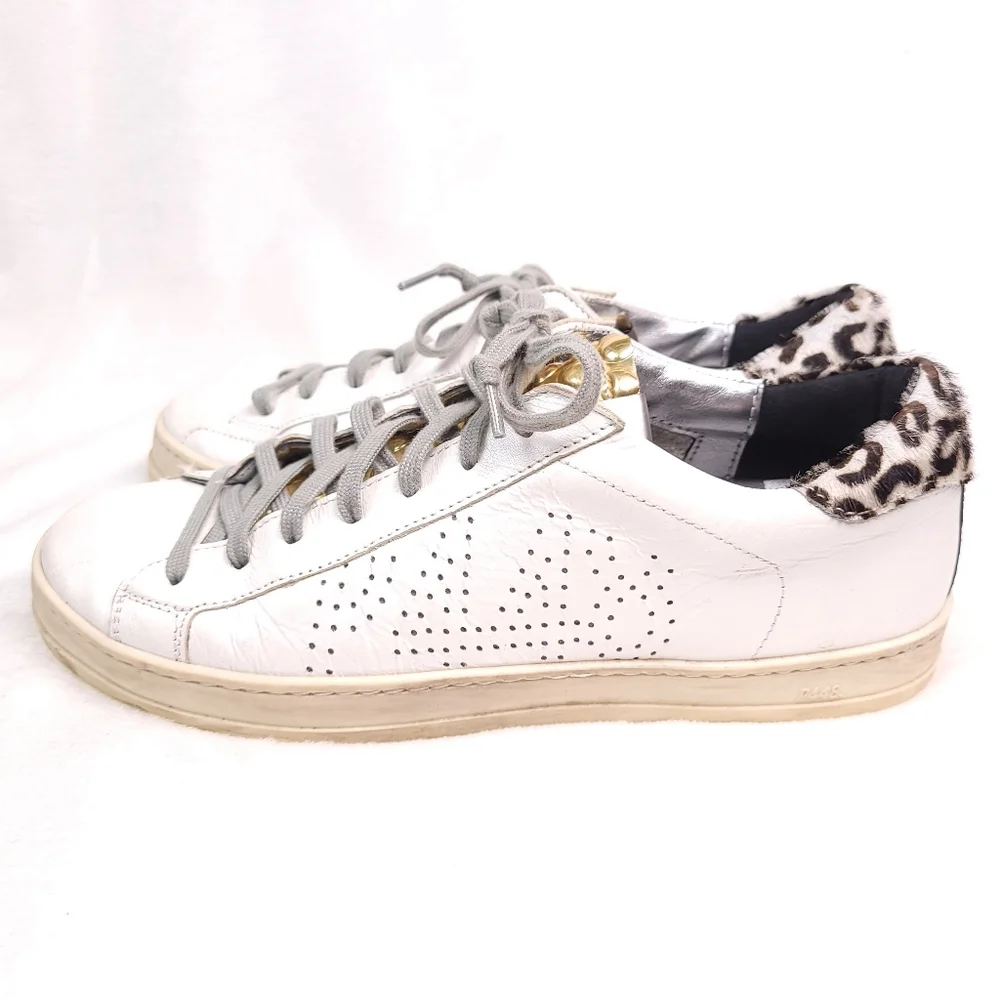 P448 Women's John Pearl Bubble Cow Print Calf Hair Sneakers In White Women's 38